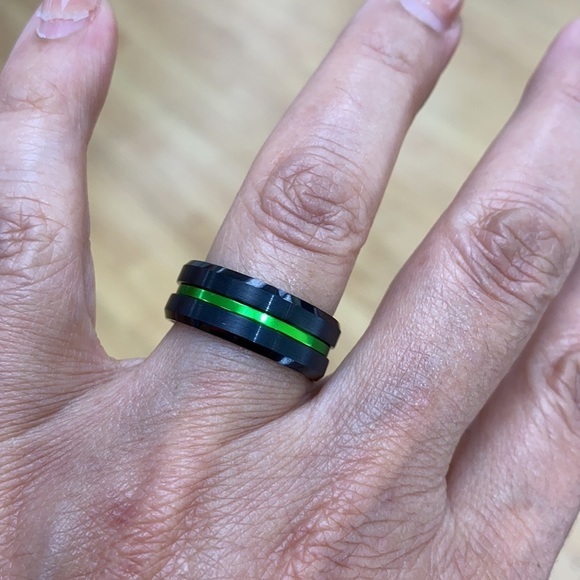 8mm Green Grooved and Black Wedding Band
